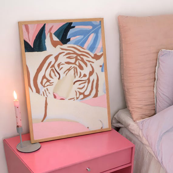 Maximalist Tiger Art Print Trendy Eclectic Animal Dopamine Colors Digital Download