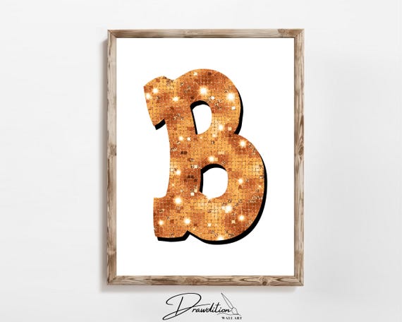 Disco Orange Letter B Print Orange Trendy Personalized Monogram Wall Art Disco Cowgirl Dorm Decor Preppy Poster Teen Room