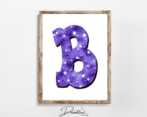 Disco Indigo Letter B Print Purple Trendy Personalized Monogram Wall Art Disco Cowgirl Dorm Decor Preppy Poster Teen Room