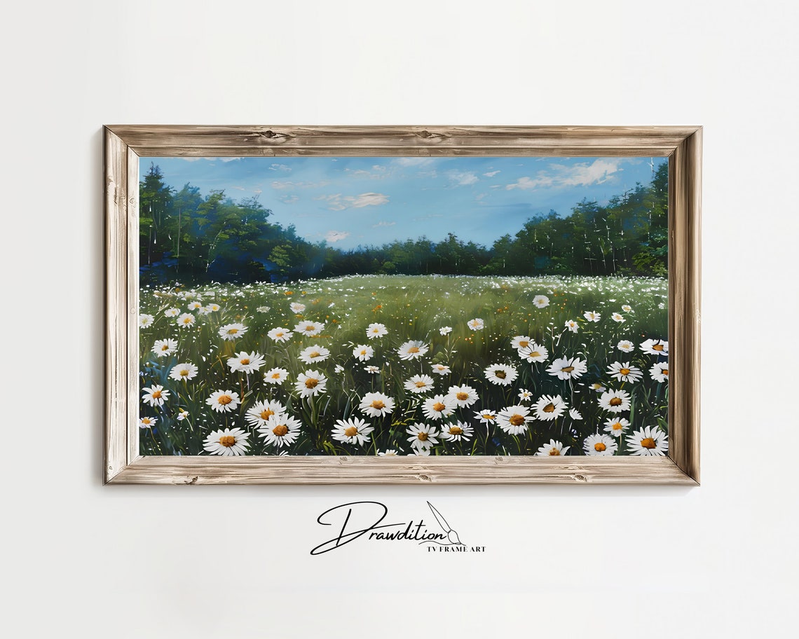 White Daisy Wildflower Meadow Spring Landscape Nature Poster