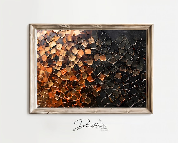 Orange Wall Art Metallic Art 3d Orange Black Abstract Abstract Print Industrial Decor Abstract Poster Orange Abstract Black