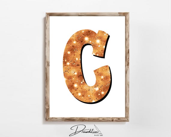 Disco Orange Letter C Print Orange Trendy Personalized Monogram Wall Art Disco Cowgirl Dorm Decor Preppy Poster Teen Room