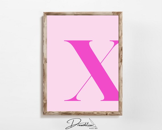 Pink Letter X Monogram Initial Poster Preppy Teen Girl Bedroom Dorm Wall Decor