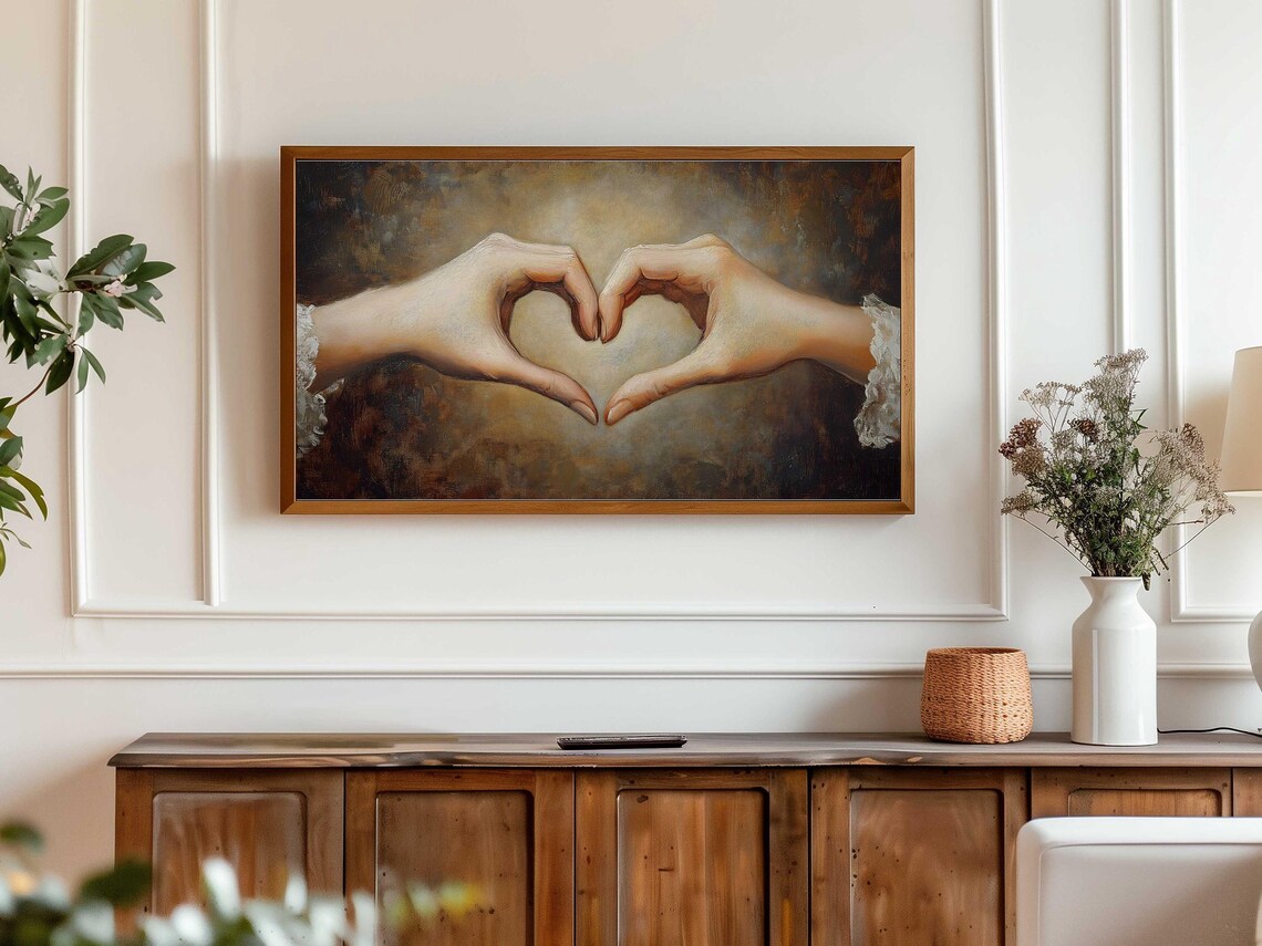 Two Hands Heart Gesture Vintage Oil Painting Love Symbol Poster - Image 6