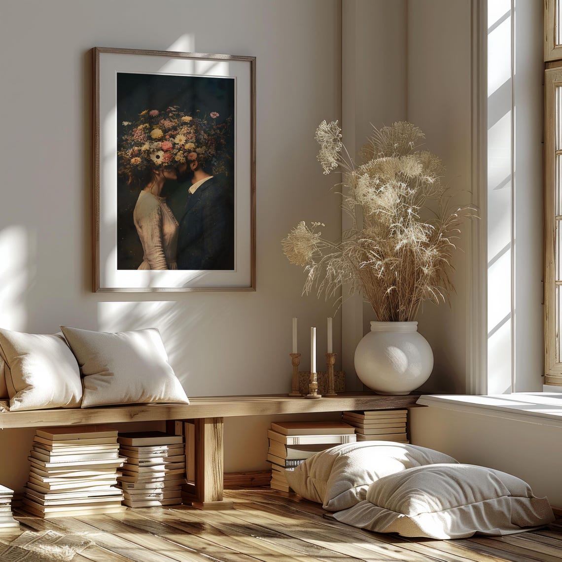 Moody Romantic Wall Art Vintage Couple Art Print Valentines Day Oil Painting Vintage Portrait Photography Print Instant - Image 4