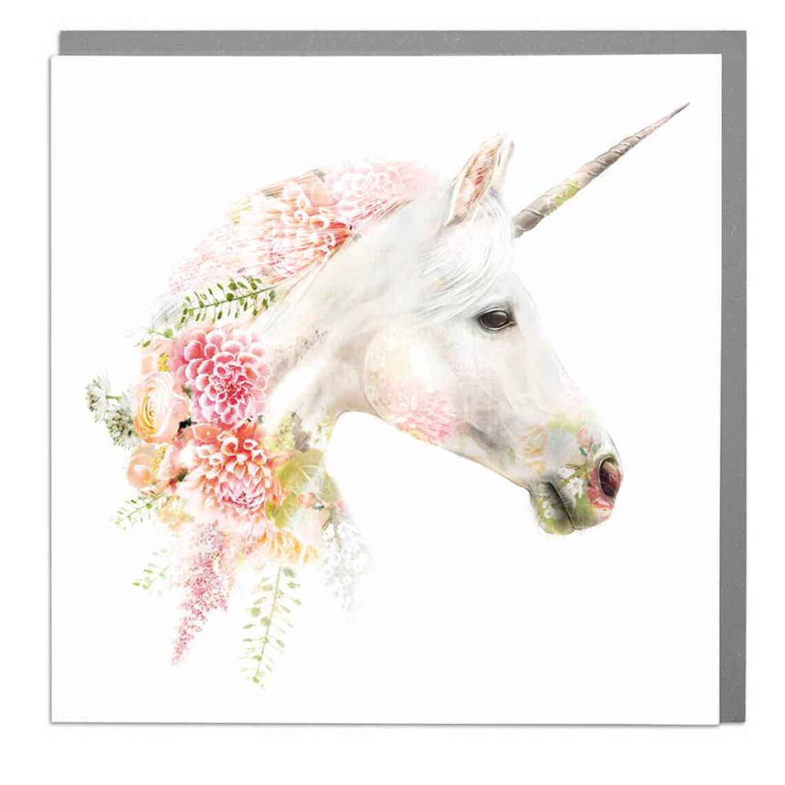 Unicorn White Floral Blossom Mane Blank Art Birthday Greeting Card Print