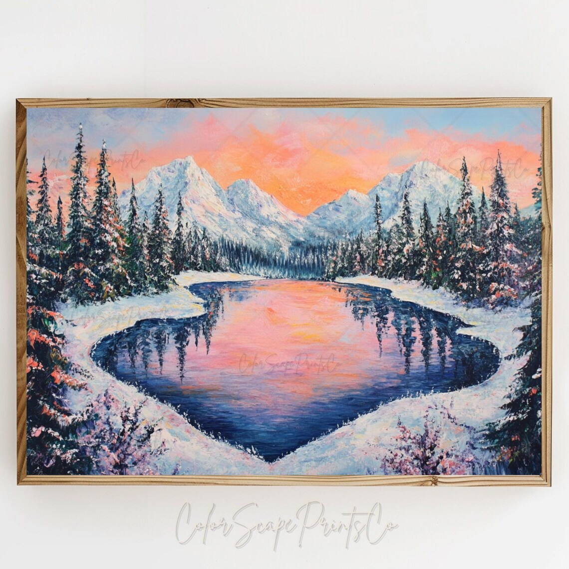 Snowy Mountain Lake Sunset Reflection Winter Landscape Poster