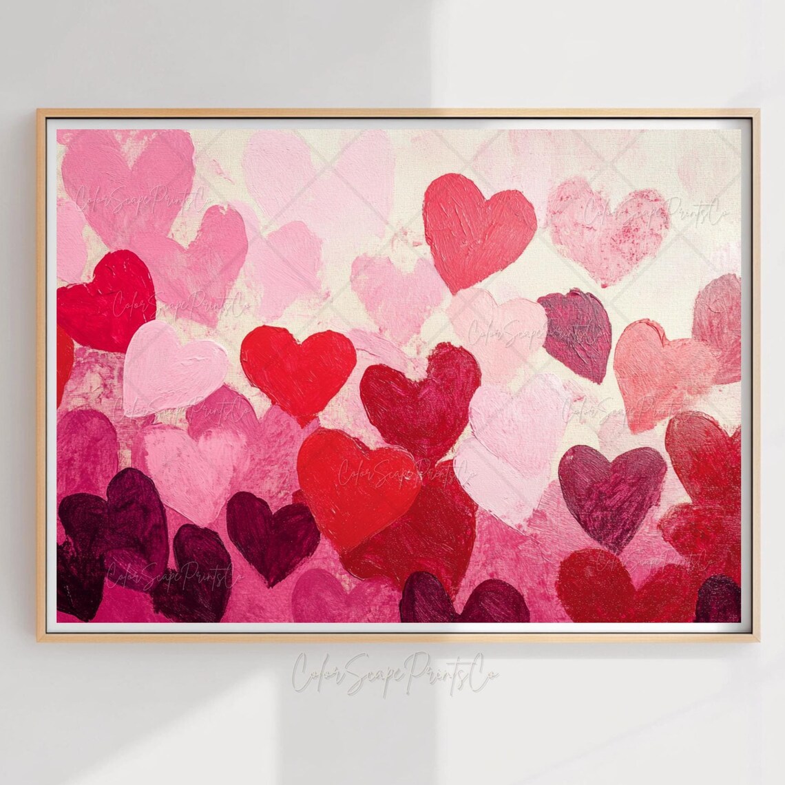Red and Pink Hearts Abstract Textured Painting Valentine Poster