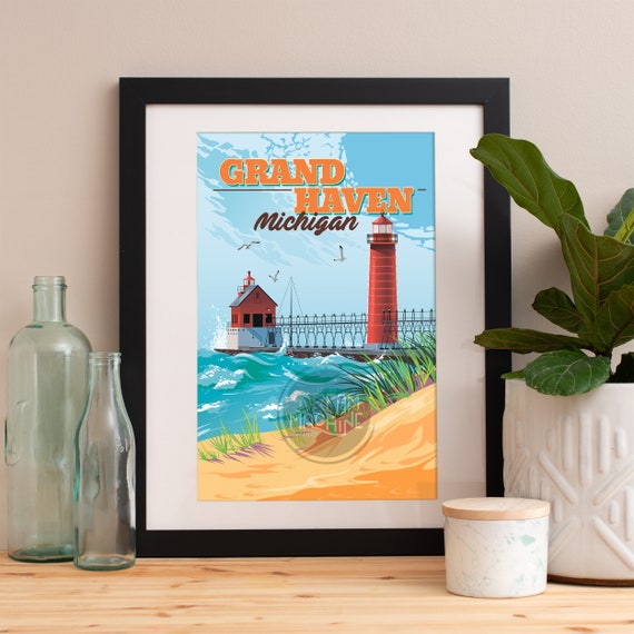 Lake Michigan Print Grand Rapids Lake Michigan Print Grand Rapids Pier Grand Rapids Michigan Art Grand Rapids Poster