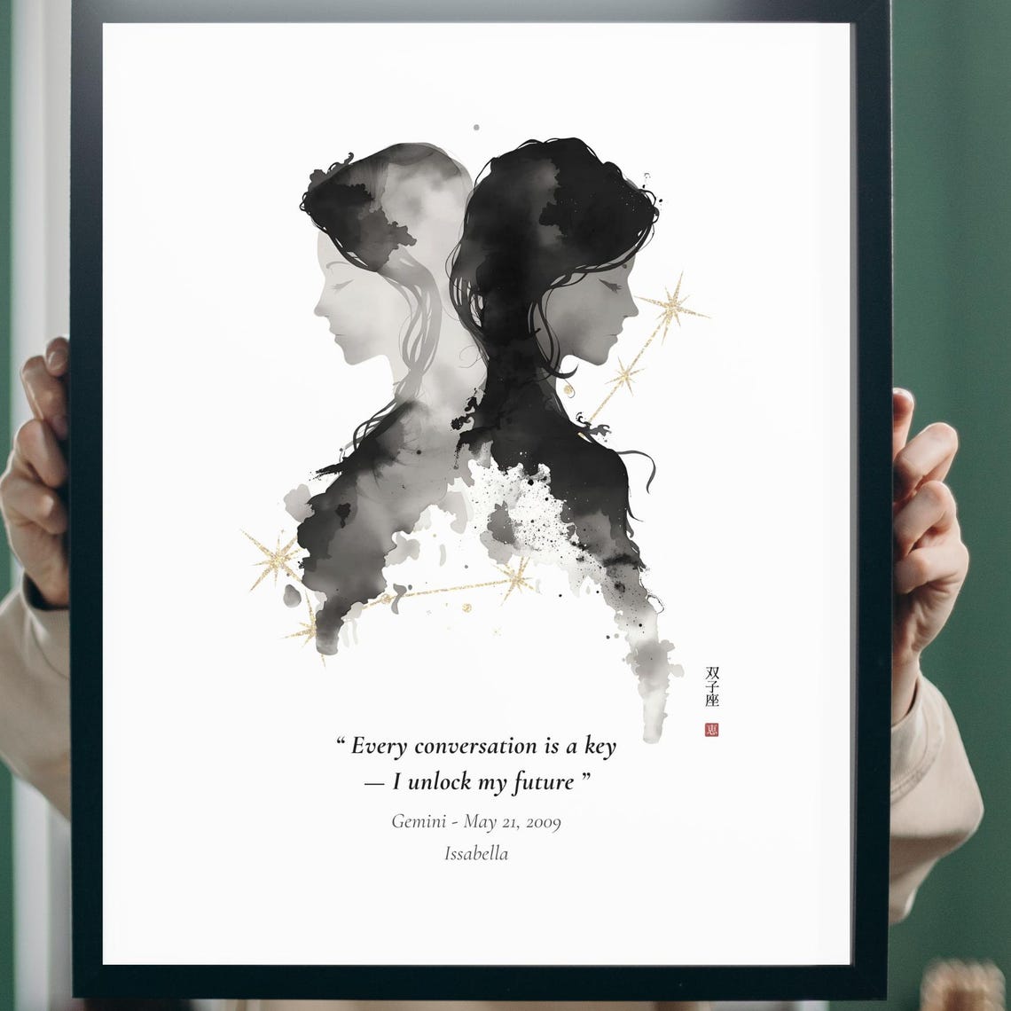 Custom Gemini Zodiac Poster May 21june 20 Birthday Gift Sumi Ink Constellation Wall Art Astrology Horoscope Decor