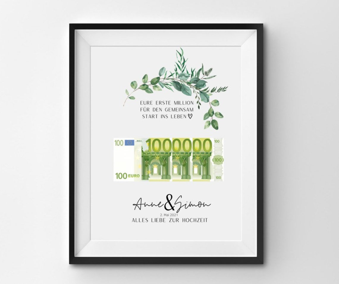 Personalized Wedding Money Gift Poster with Eucalyptus Greenery - Image 3