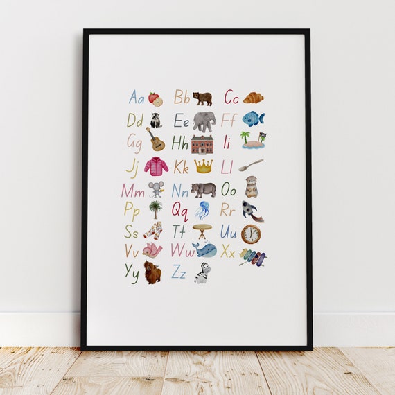 Abc Poster Childrens Room Letters Animals Preschool Wall Decor Learn Read Write Children