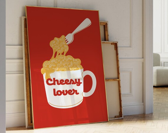 Cheesy Print Cheesy Lover Wall Art Aesthetic Kitchen Print Minimalist Food Print Cheesy Cute Kitchen Wall Art