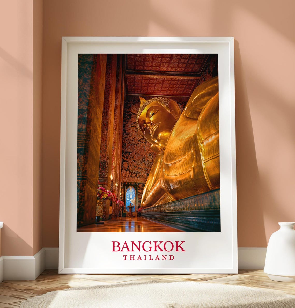 Bangkok Thailand Golden Reclining Buddha Temple Travel Poster