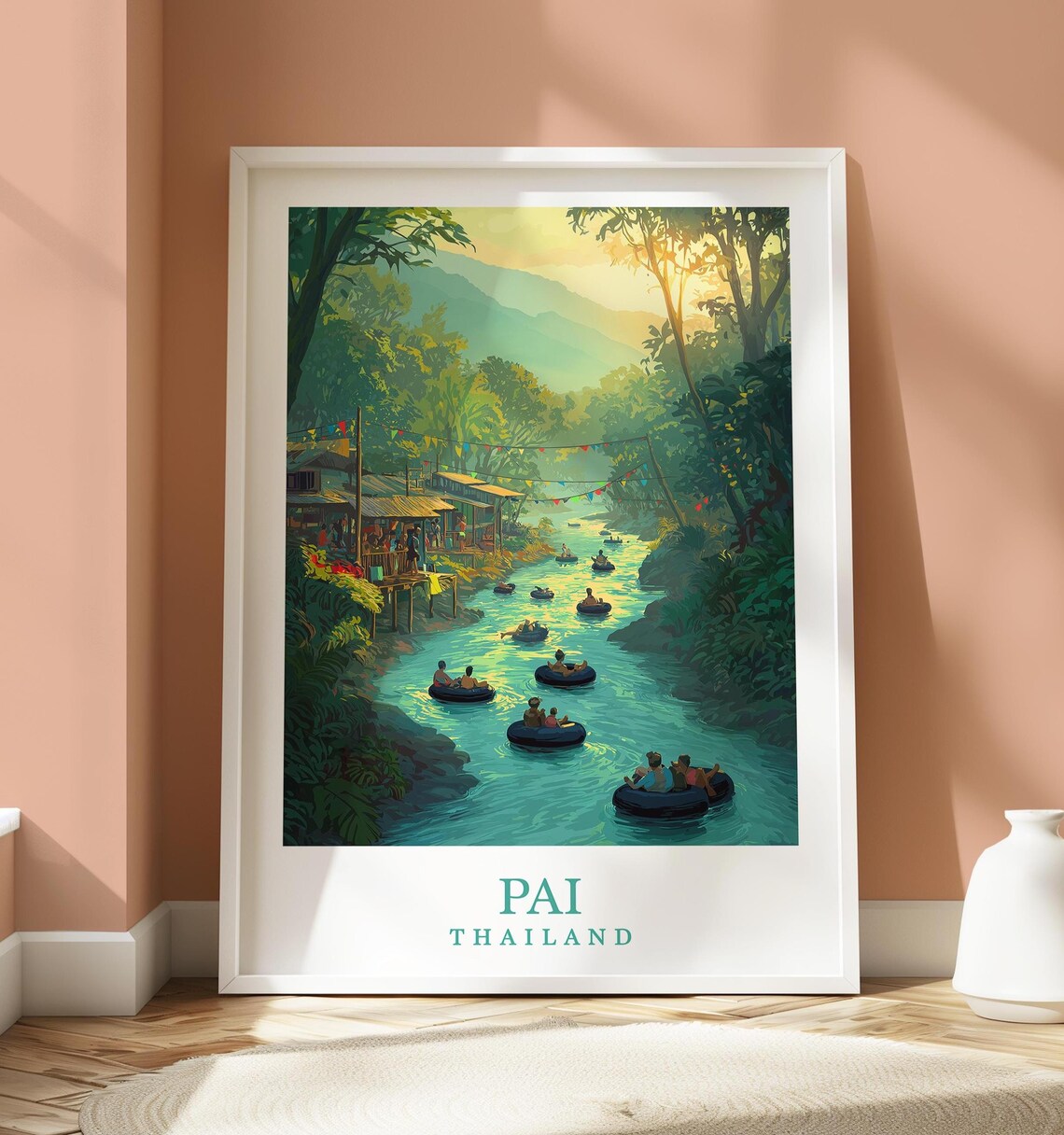 Vintage Pai Thailand Jungle River Tubing Adventure Travel Poster