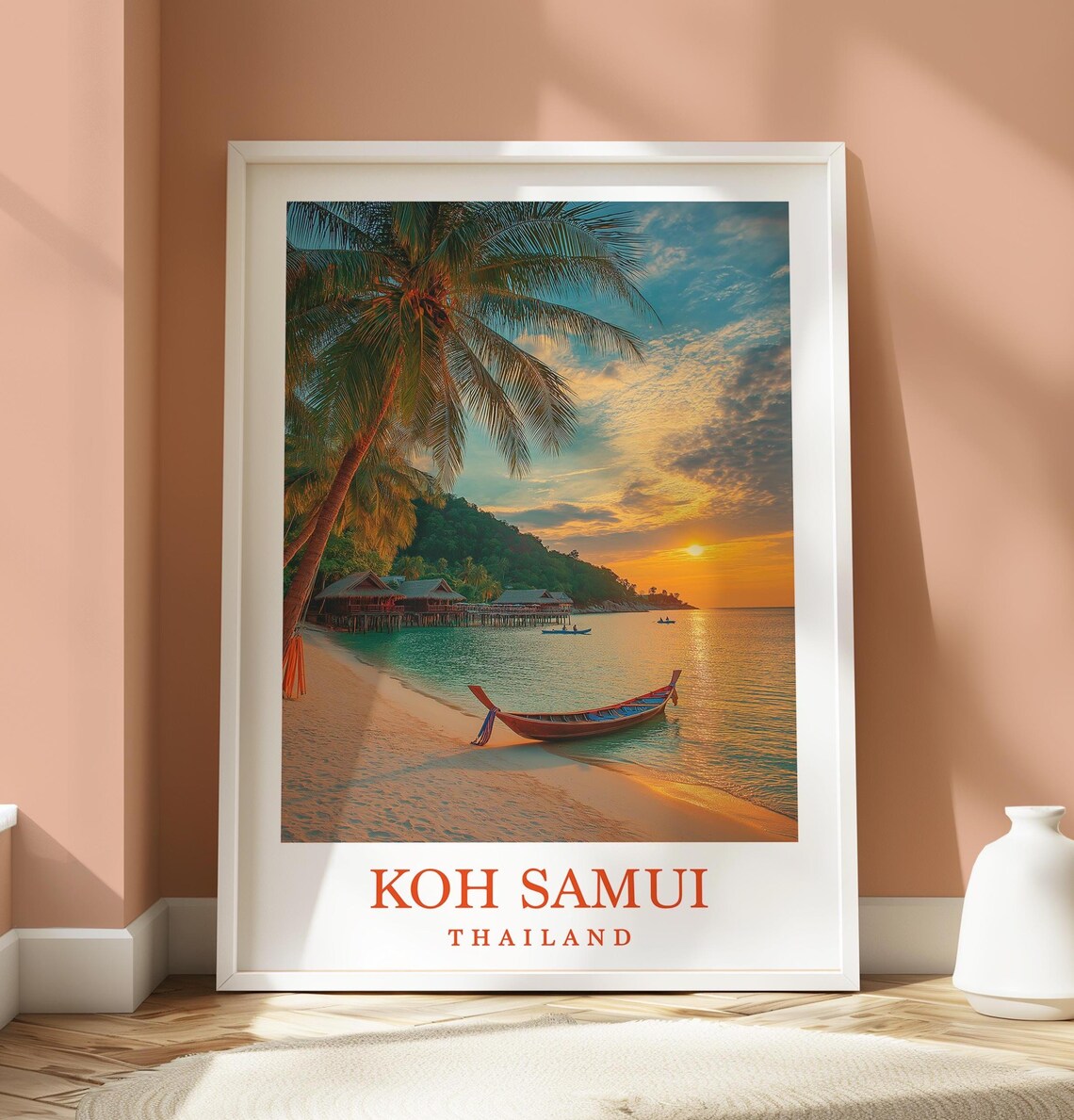 Koh Samui Sunset Longtail Boat Thailand Travel Poster Tropical Beach Art