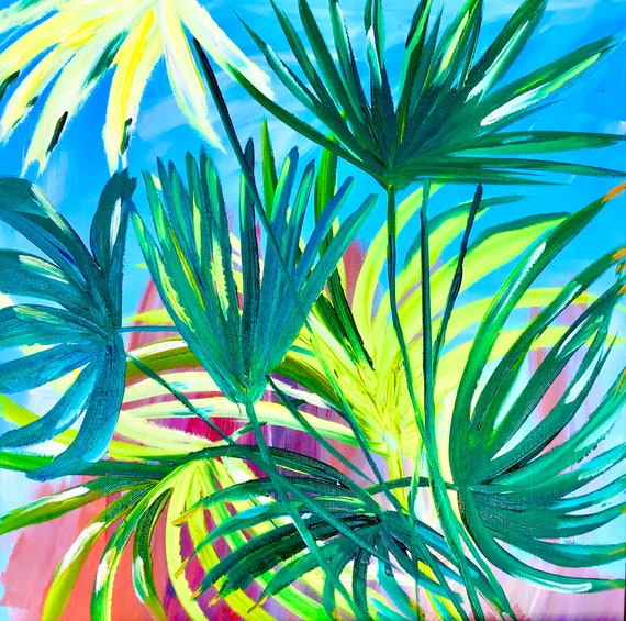 Palm Tree Painting Florida Tropical Original Art Florida Key West Beach Artwork Palm Tree Artwork Florida Beach House Wall Art
