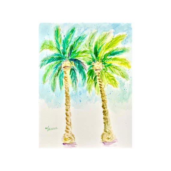 Palm Trees Painting Watercolor Original And Print Florida Art Two Palm Trees Watercolor Original Painting Tropical Abstract Palm Tree Prints