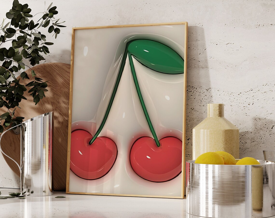 Cherry Wall Art Art Feminine Wall Art Cherry Poster Cherry Print Retro Wall Art Cherry Wall Decor - Image 3