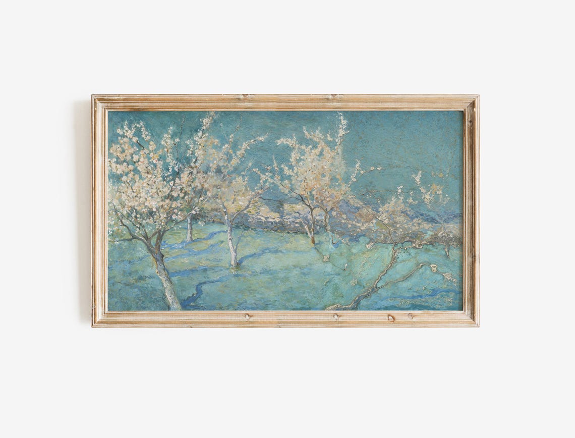 Spring Blossom Trees Blue Abstract Garden Floral Landscape Poster - Image 2