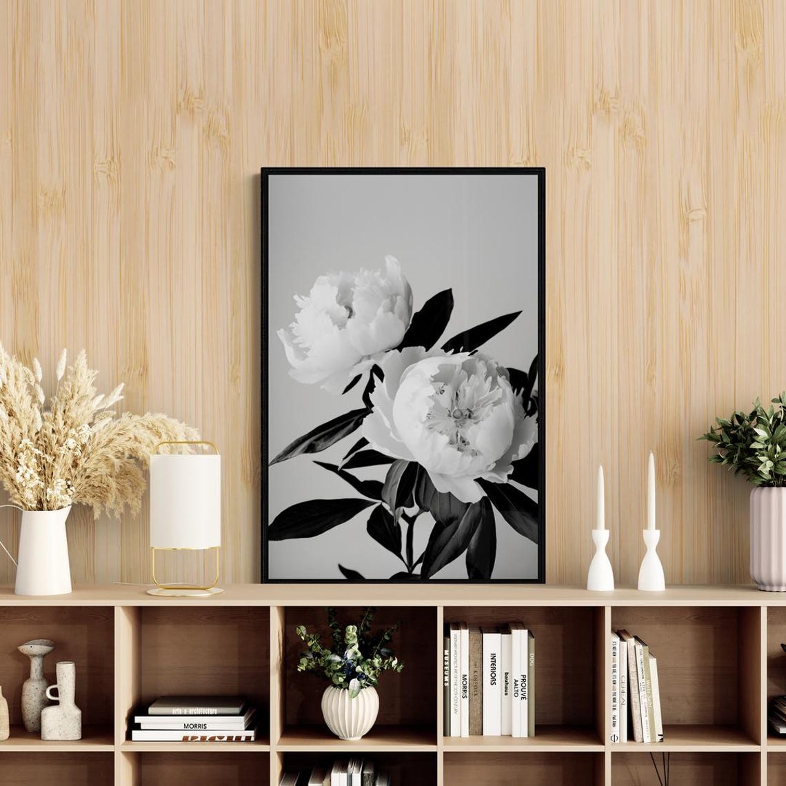 White Peony Stems Black And White Minimalist Floral Art Poster - Image 4