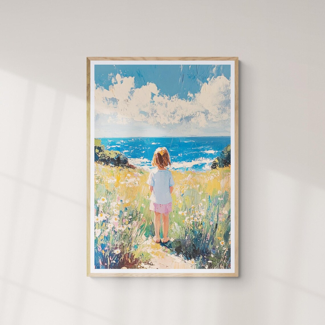 Little Girl In Wildflowers Overlooking Blue Ocean Impressionist Poster - Image 4