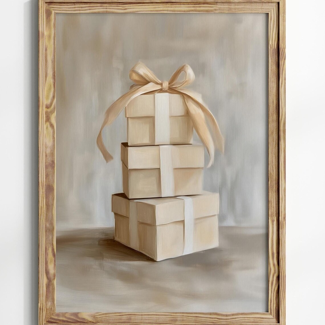 Beige Gift Box with Champagne Satin Bow Elegant Painterly Poster - Image 7
