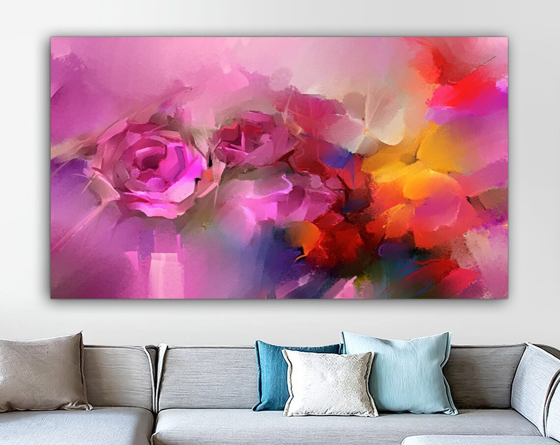 Abstract Pink Roses Floral Painting Soft Romantic Flower Wall Art