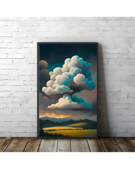 Bidtheewell Cloud Above Land Print Neutral Wall Decor Landscape Art Farmhouse Style New Home Gift