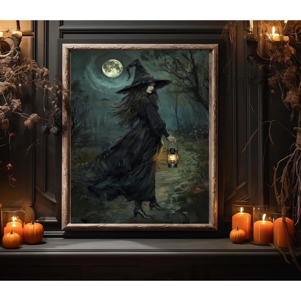 Vintage Style Halloween Witch Art Print Spooky Fall Decor