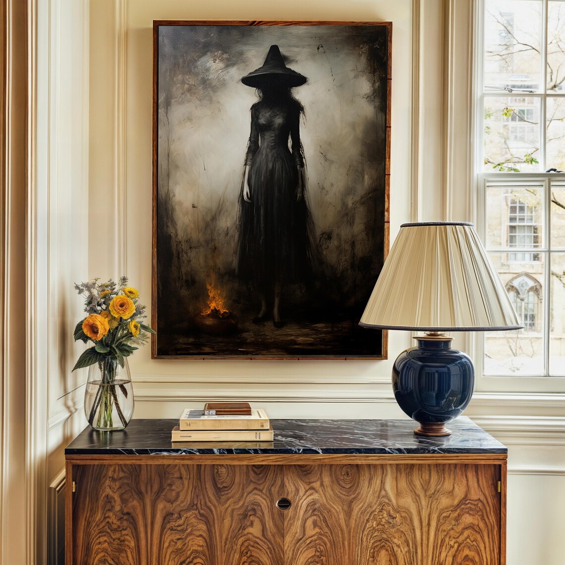 Bidtheewell Witch Decor Vintage Rustic Halloween Art Print