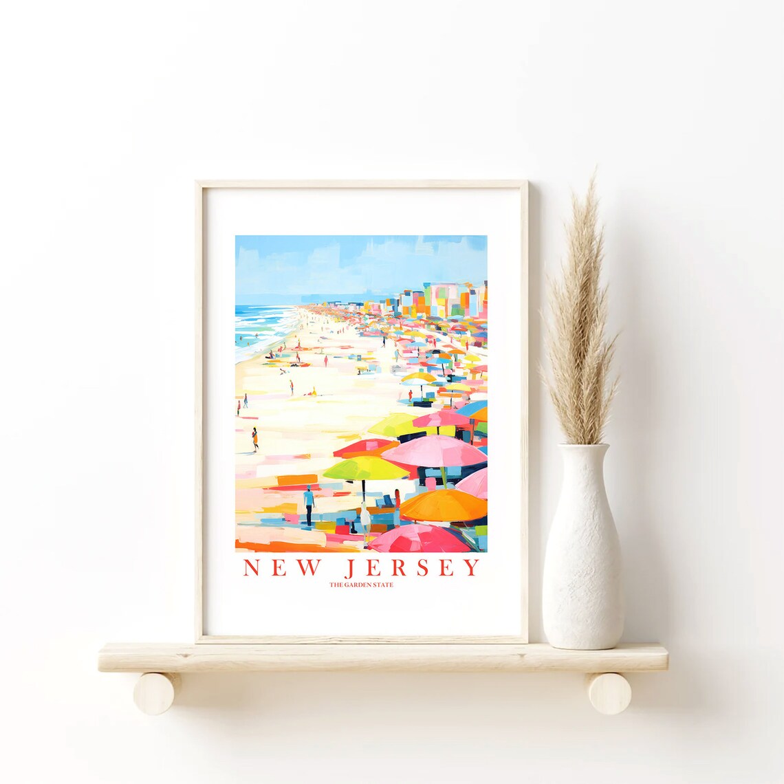 New Jersey Retro Travel Poster, Beach Vacation Art Print