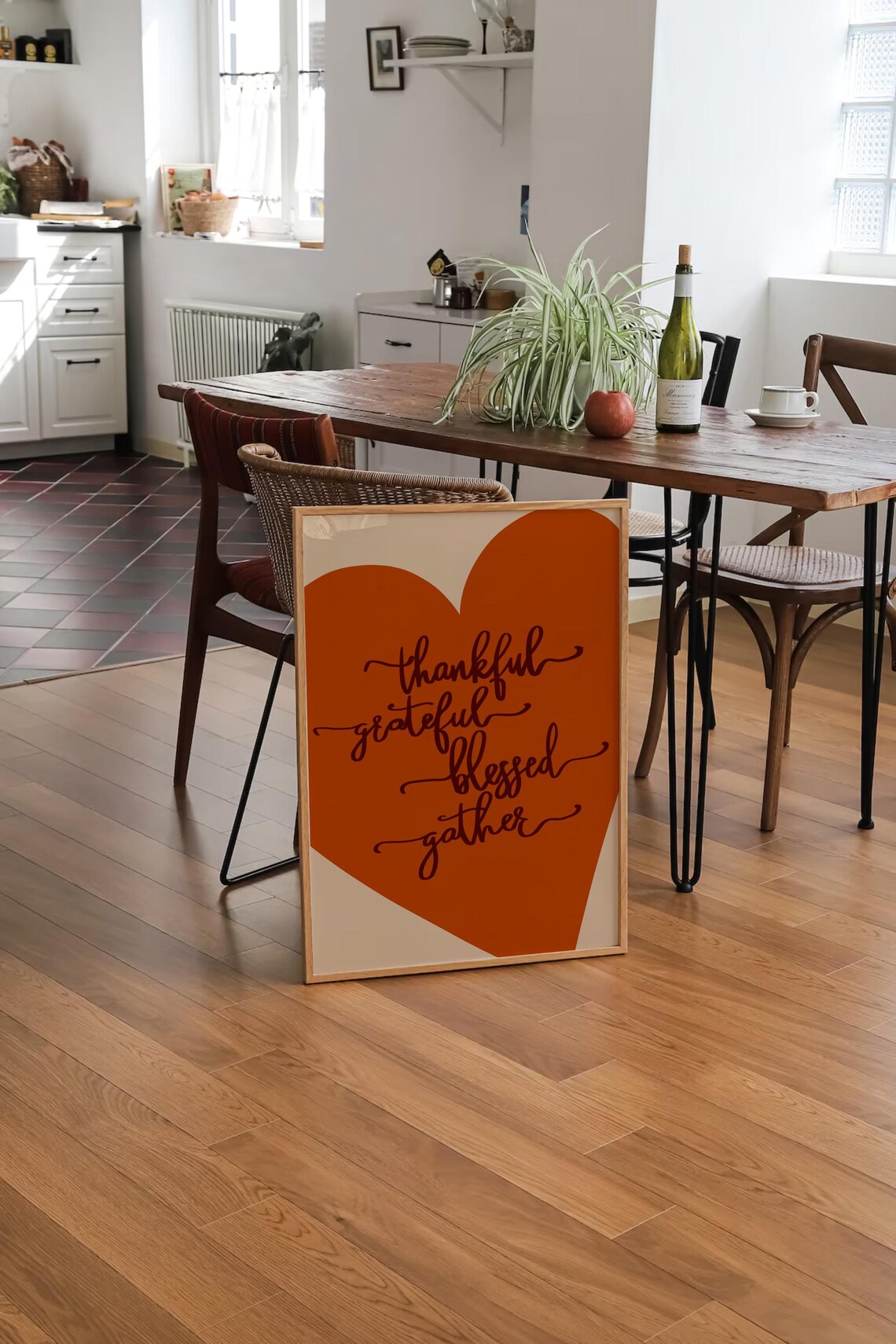Thankful Grateful Blessed Gather Orange Heart Thanksgiving Quote Poster - Image 2