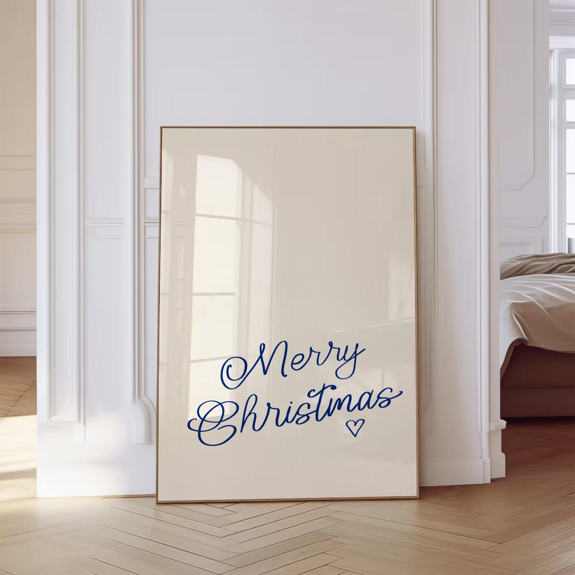 Merry Christmas Navy Script Minimalist Holiday Quote Art Poster - Image 3