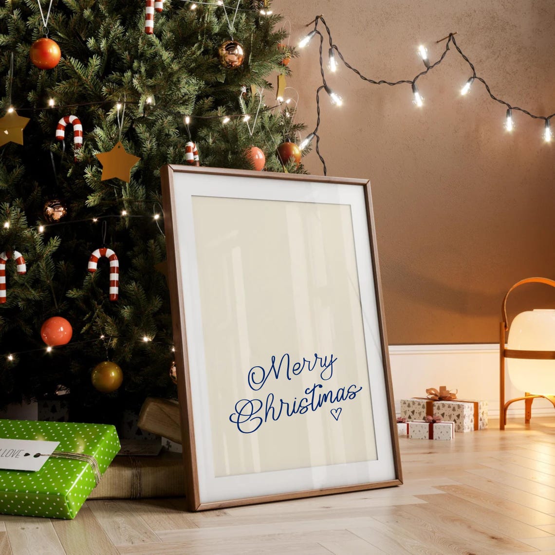 Merry Christmas Navy Script Minimalist Holiday Quote Art Poster - Image 2