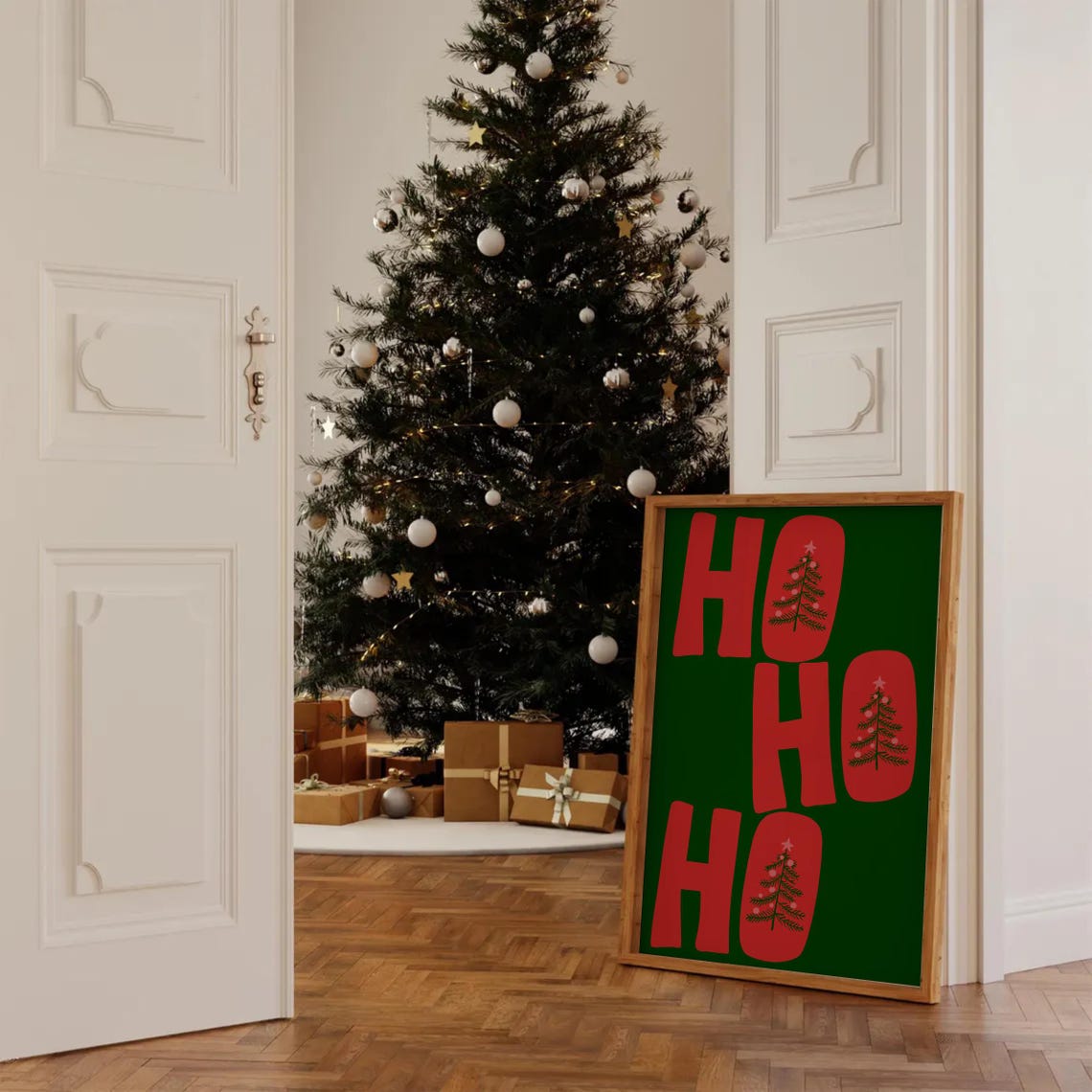 Ho Ho Ho Christmas Tree Big Typography Green Red Holiday Poster - Image 2