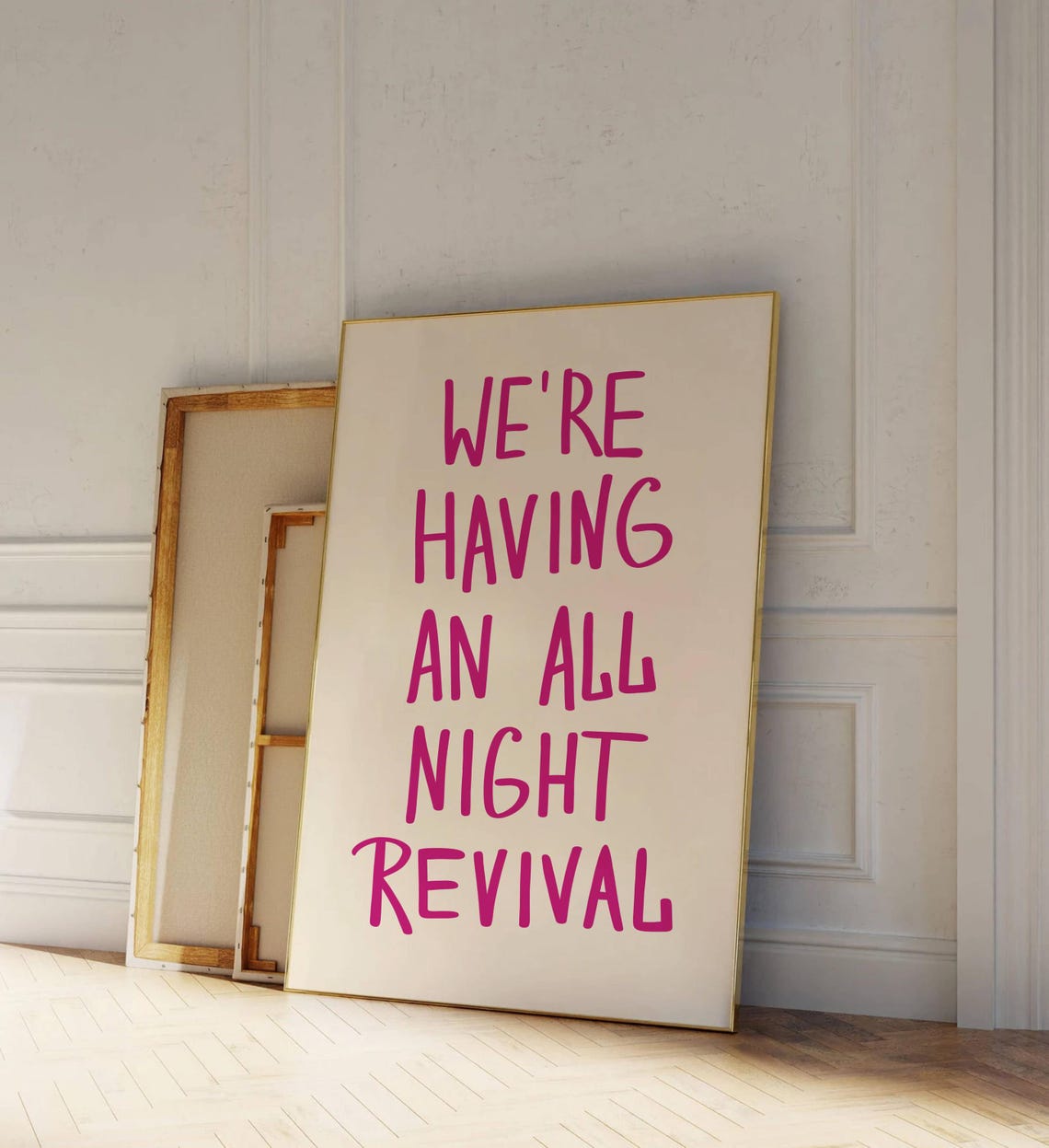 We're Having An All Night Revival Pink Hand Lettered Quote Poster - Image 3