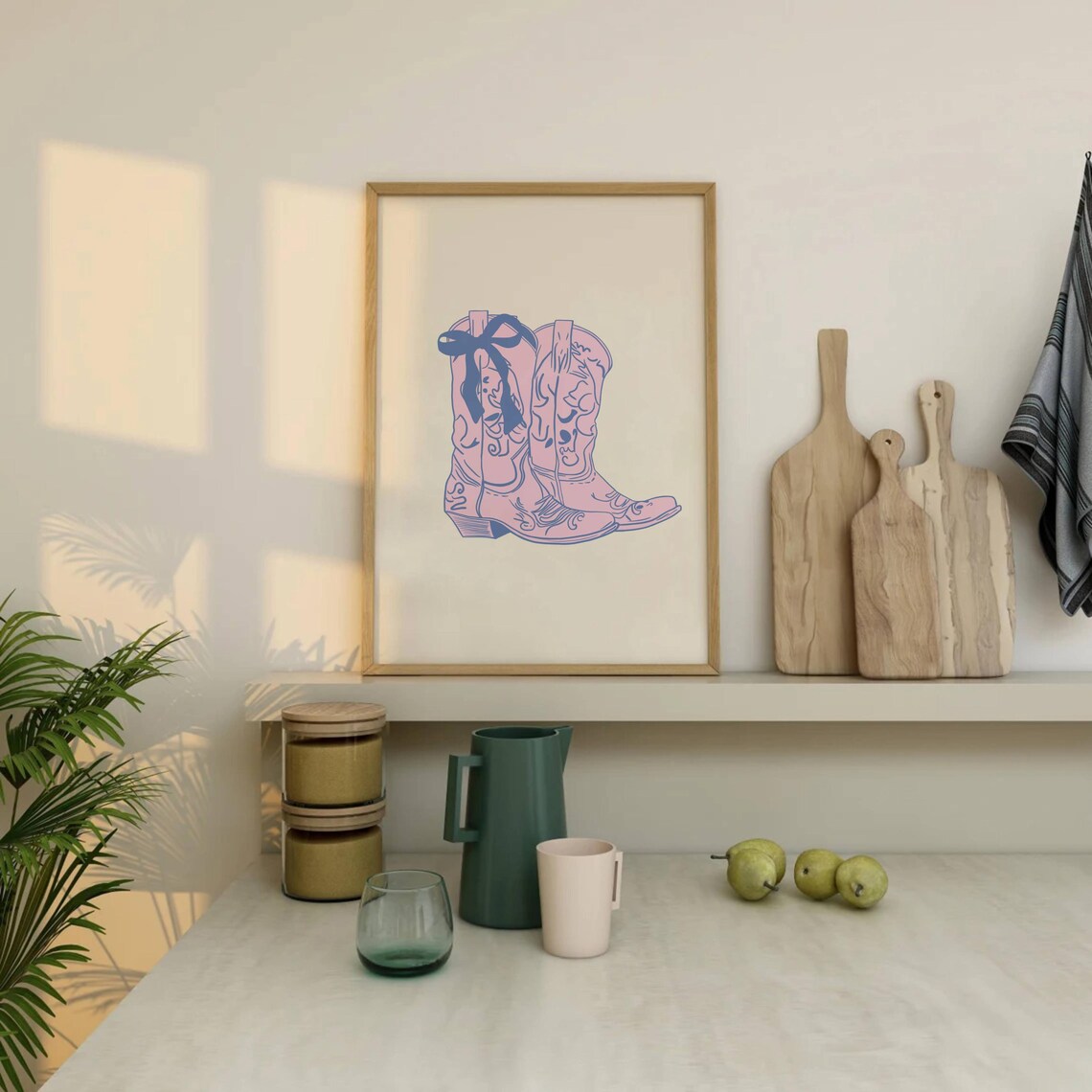 Cowgirl Boots Print Coastal Cowgirl Wall Art Girly Western Print Dorm Aesthetic Trendy Light Blue Pink Preppy Art Hand Drawn Downloa - Image 2
