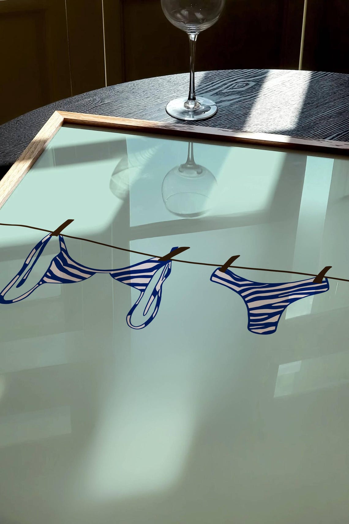 Blue Striped Bikini Clothesline Coastal Summer Beach Decor Poster - Image 3