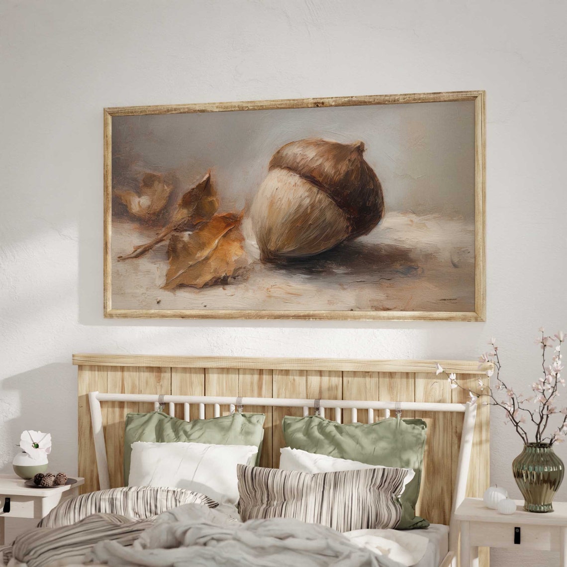 Rustic Acorn With Autumn Leaves Oil Painting Still Life Poster - Image 3