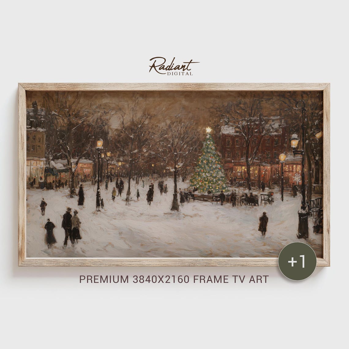 Impressionist Snowy City Square Christmas Tree Evening Poster