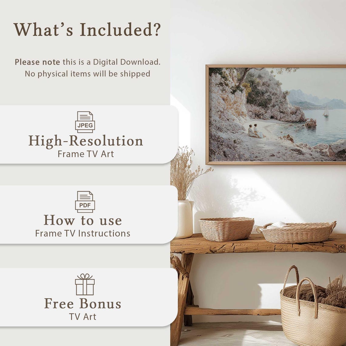 Serene Coastal Cliff Cove Sailboats Calm Beach Escape Wall Art - Image 3