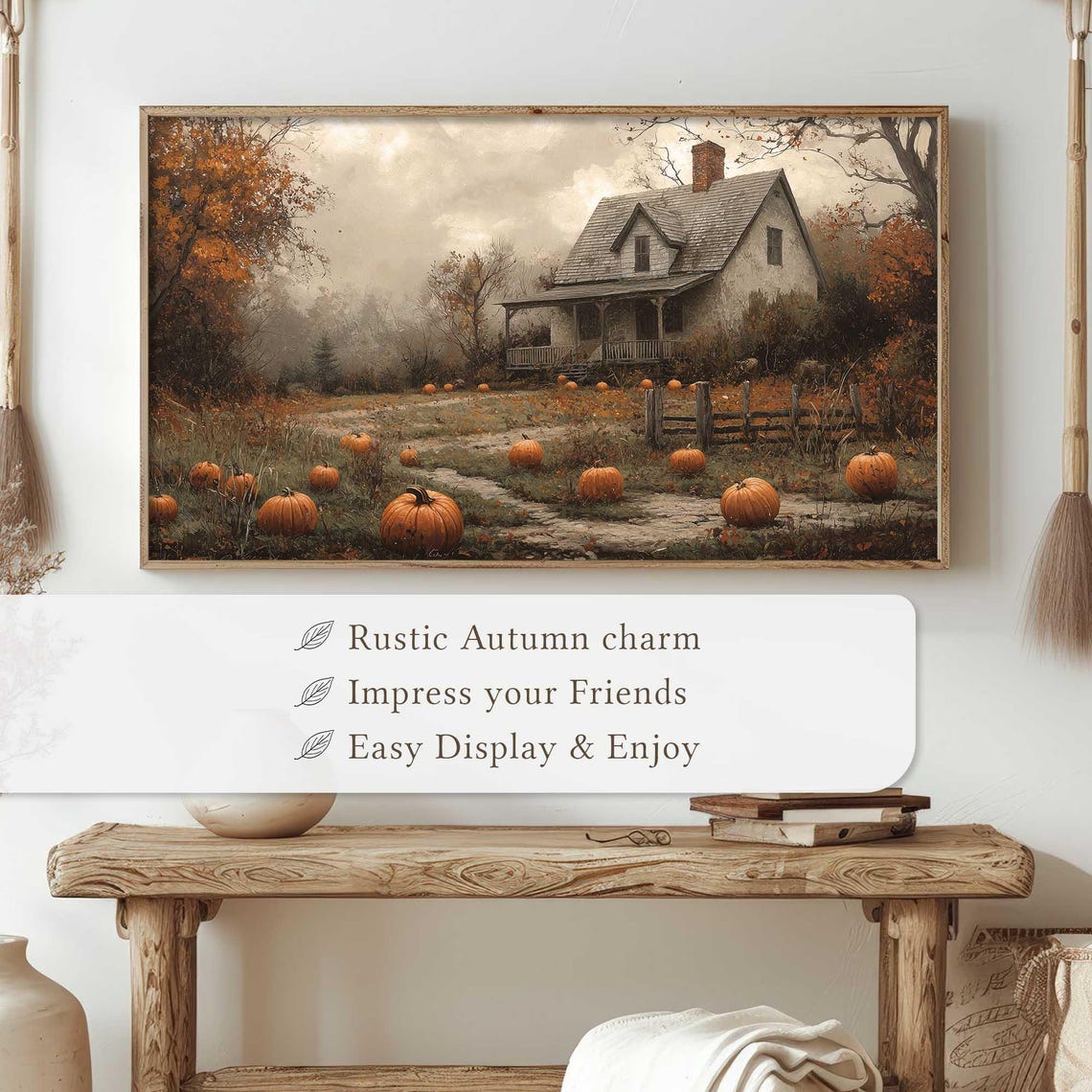 Country Farmhouse Pumpkin Harvest Autumn Landscape Art Poster - Image 5