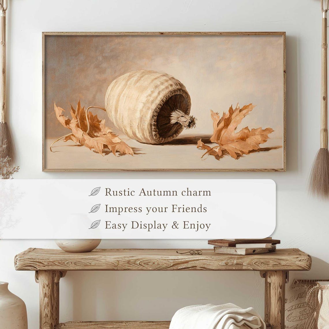 Acorn Still Life Autumn Leaves Rustic Fall Painting Wall Art - Image 3