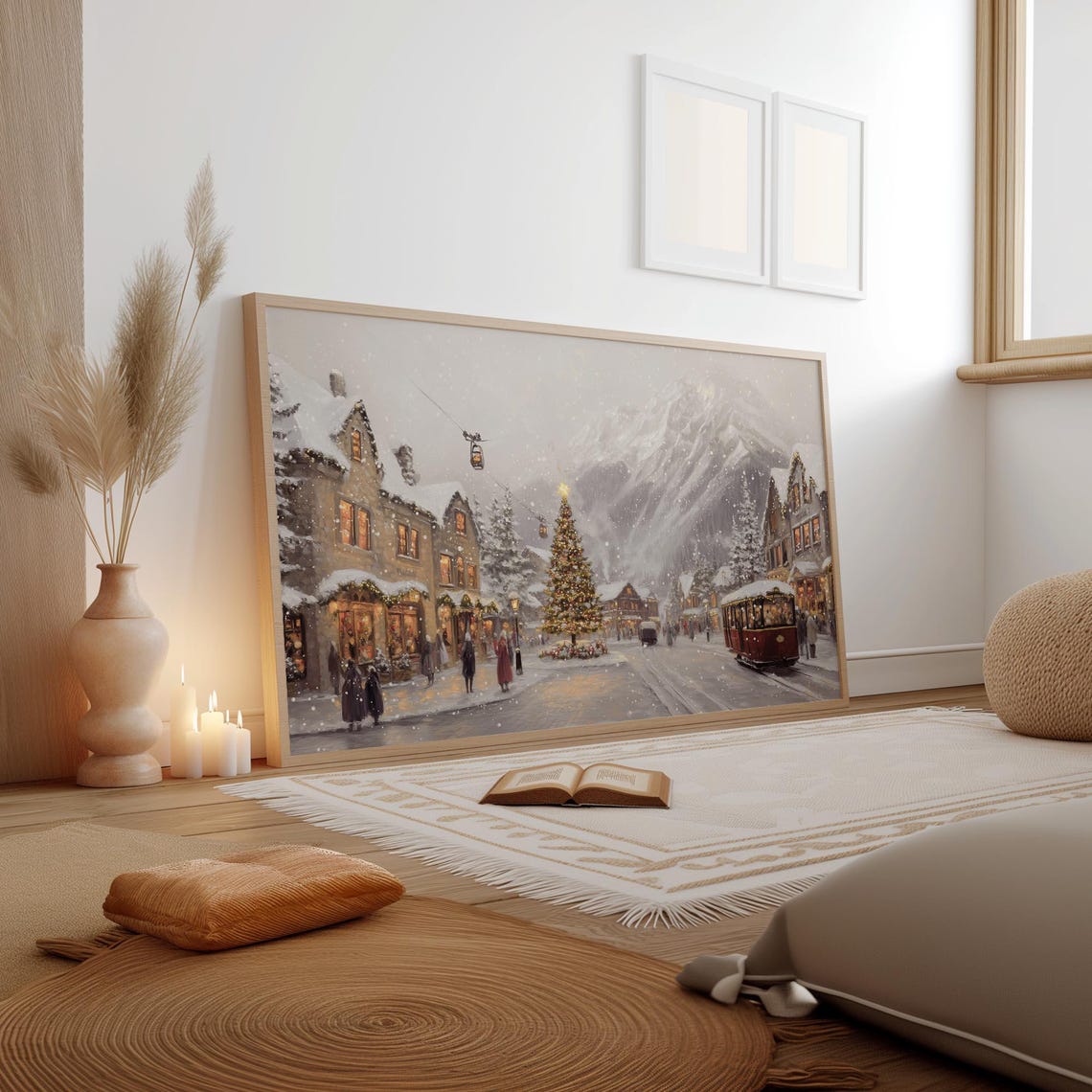 Frame Tv Art Christmas Frame Tv Art 4k Winter Painting Tv Art Vintage Landscape Village Painting Tv Wallpaper - Image 3