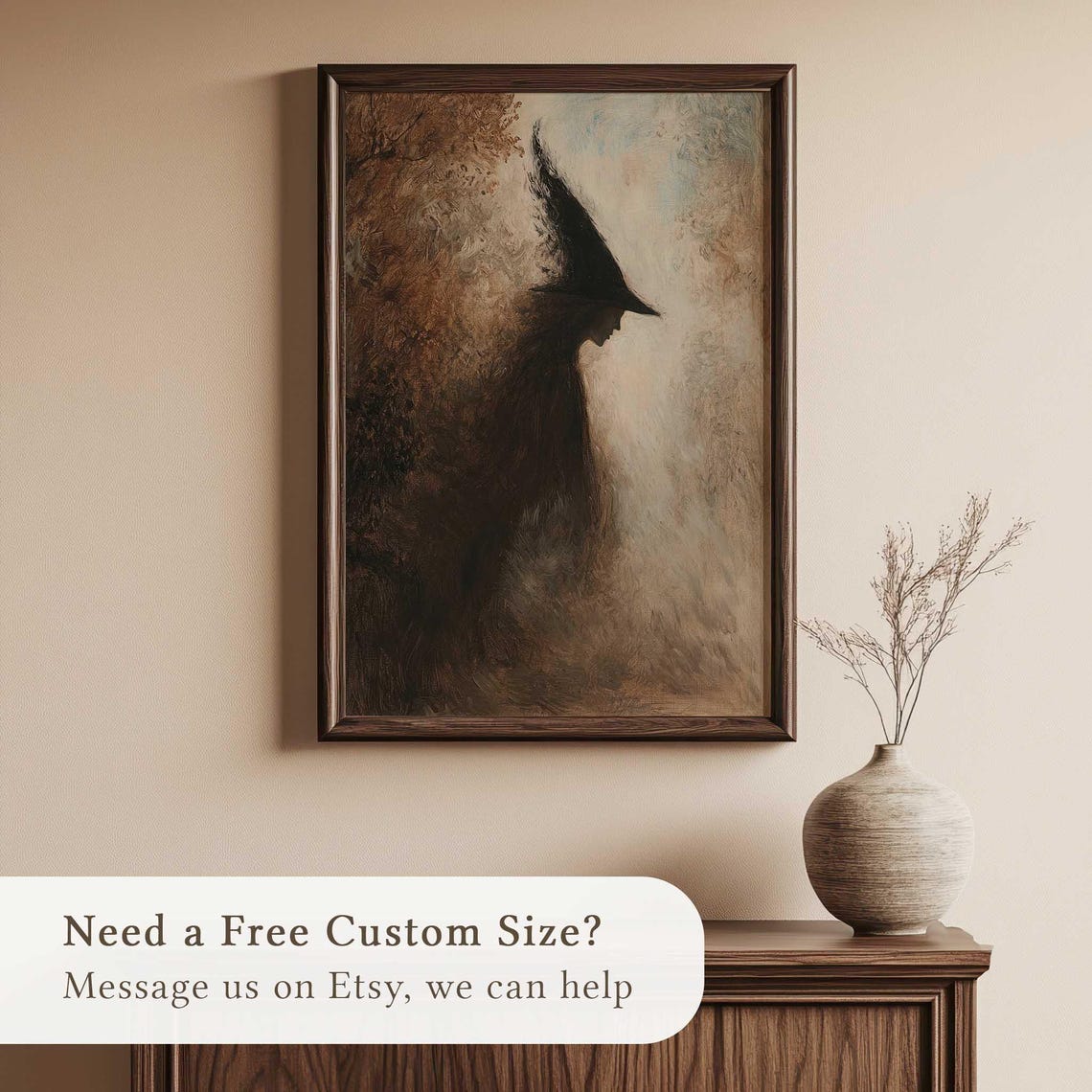 Moody Witch Silhouette Pointed Hat Dark Fantasy Halloween Art Print - Image 2