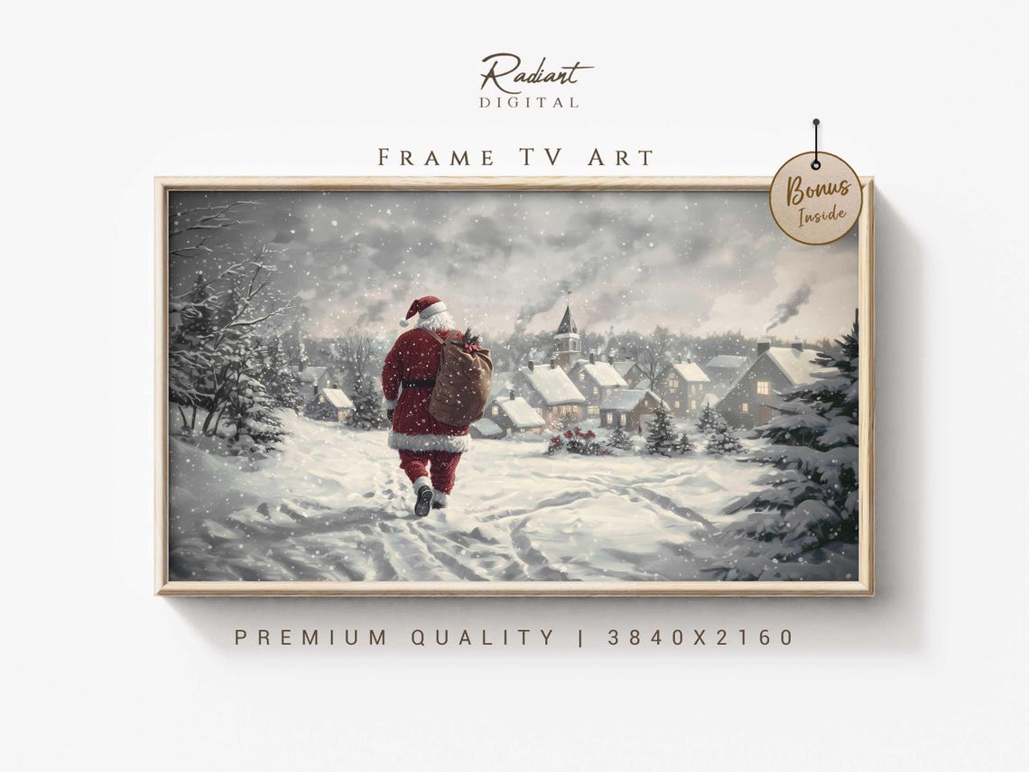 Christmas Village Frame Tv Art Santa In Snowy Village Cozy Holiday Tv Display Winter Wonderland Tv Art Christmas Decor For Frame Tv