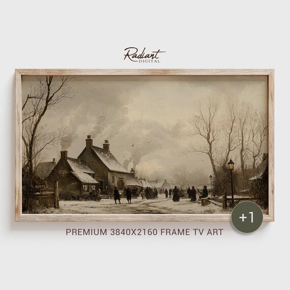 Old World Village Street Snowy Winter Vintage Scene Watercolor Poster