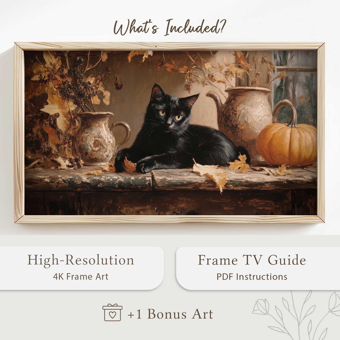 Cozy Black Cat With Pumpkins Rustic Autumn Still Life Poster - Image 5