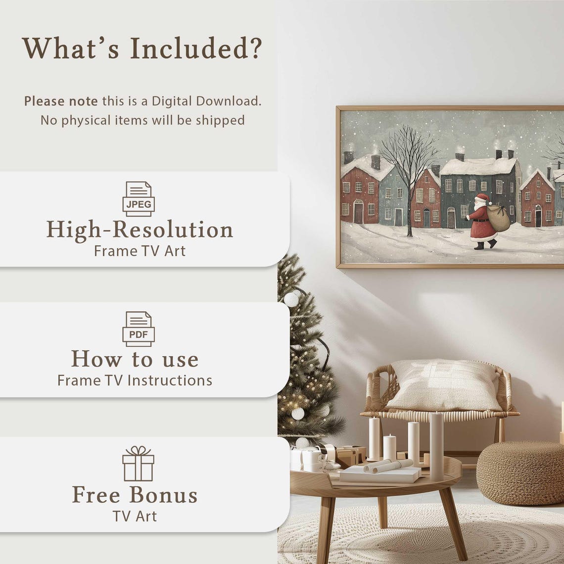 Whimsical Santa Frame Tv Art Vintage Christmas Village Santa Walking In Snow Festive Holiday Scene Tv Art Cozy Christmas Tv Decor - Image 5